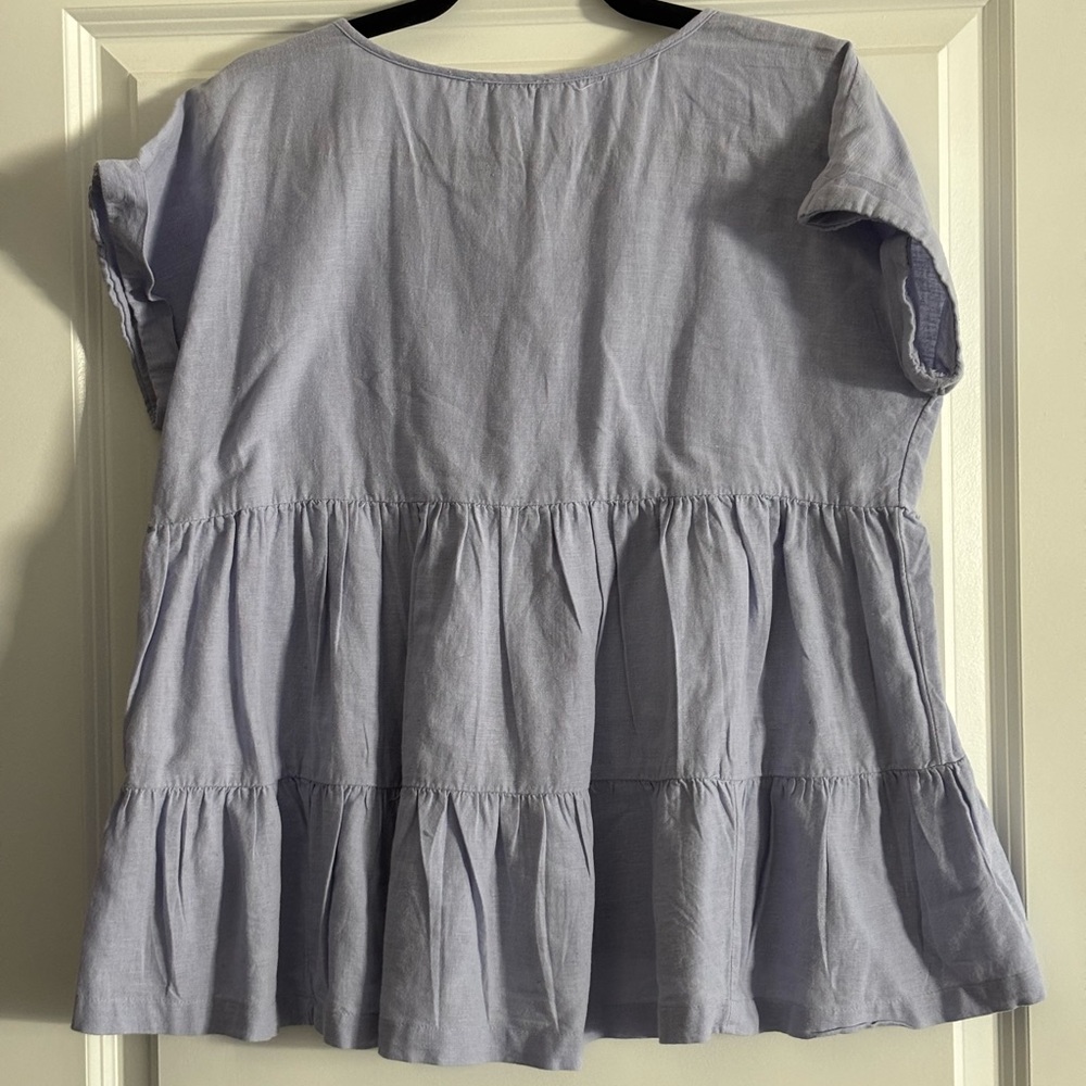 American Eagle Outfitters Blue Linen Peplum Tiered Top - Picture 2 of 6